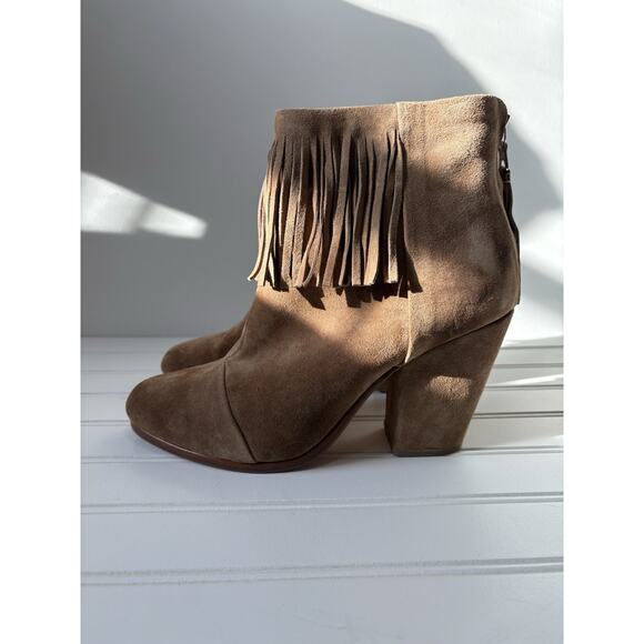 Rag & Bone Newbury Fringed Camel Suede Ankle Boots Size 10 - Picture 7 of 12